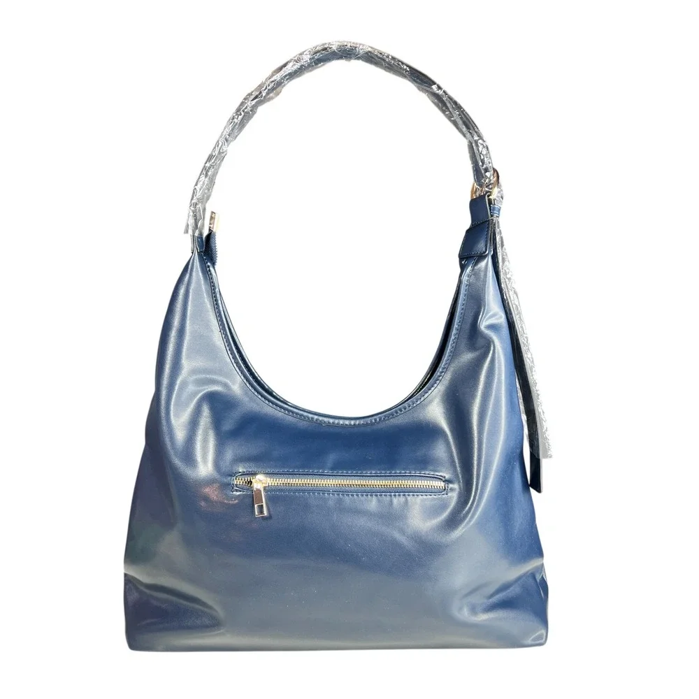 K Carroll Brit Hobo Shoulder Bag Navy Blue Faux Leather Zipper Pocket NWT